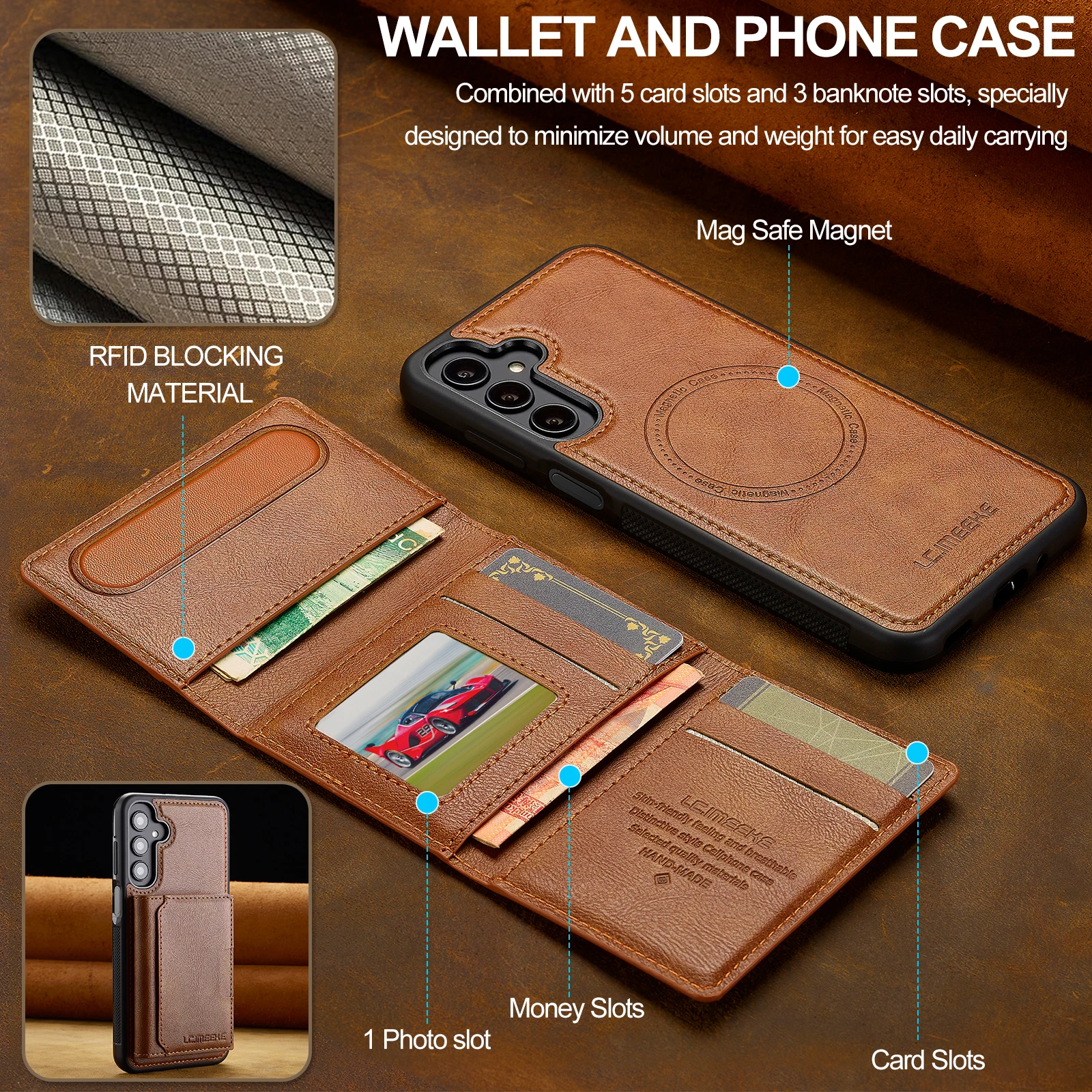 Premium Detachable Magnetic Wallet Stand Case - PU Leather Cover