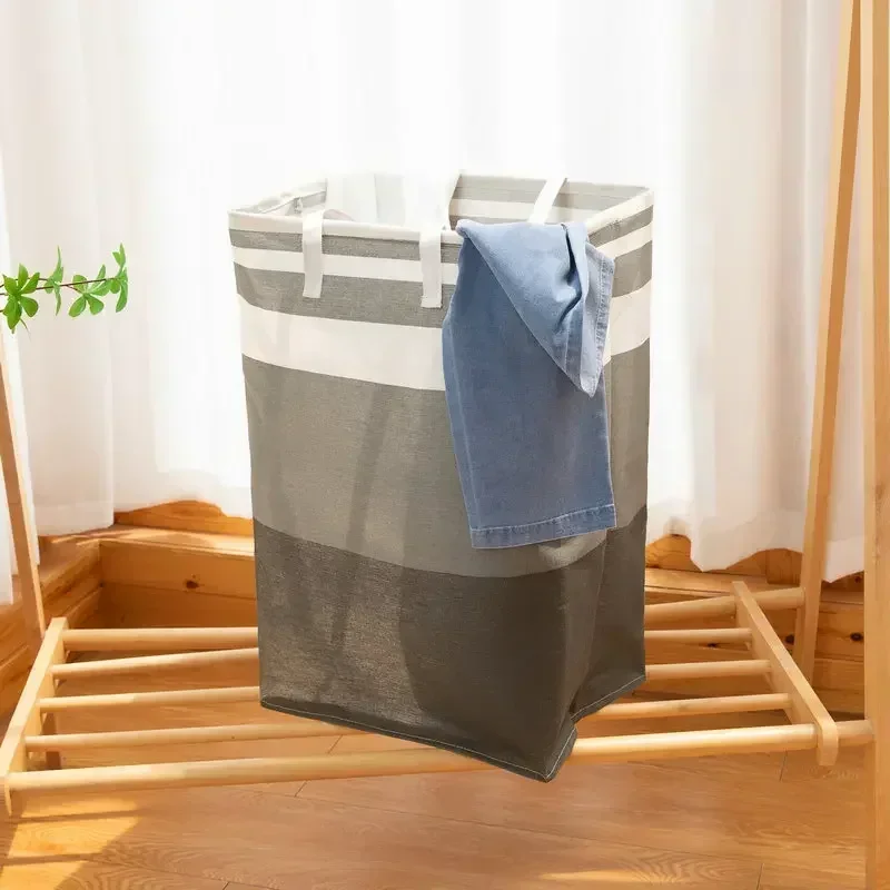 35/75L Large Capacity Folding Laundry Bags Waterproof Thicken Cotton Linen Dirty Clothes Sundries  Basket Striped Storage Box 6