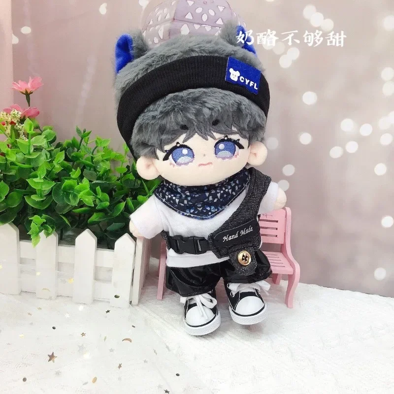 20cm baby clothes Cool jeans vest leather pants five piece set cool guy 20cm cotton doll 3