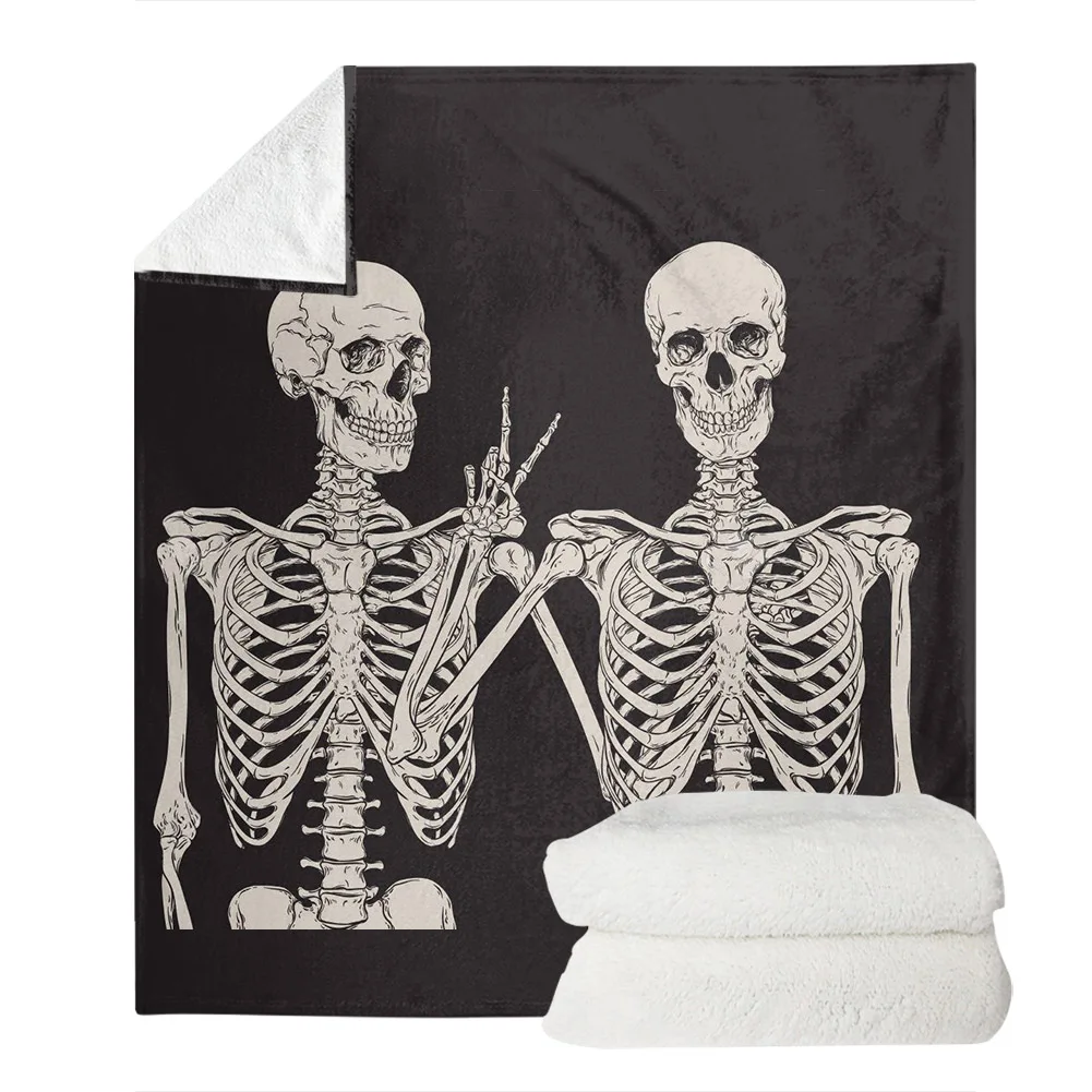 

Halloween Skeleton Skull Print Fleece Throw Blanket for Sofa Bed Couch Adult Kids Quilt Winter Sheet Bedspread Blankets for Beds