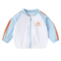 Infant Babys Girl Sunproof Coat Muslin Thin Cool Bear Printed Toddler Girls Jacket Loose Spliced Raglan Sleeve Little Girl Coats 5