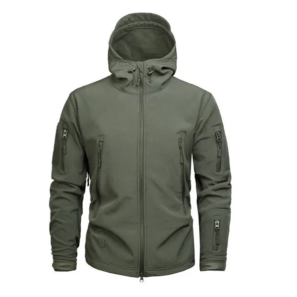 Windbreaker Men's winter Outdoor Soft Shell army green jacket thickened hooded pilot windproof coat Men's hunting tactical jacke