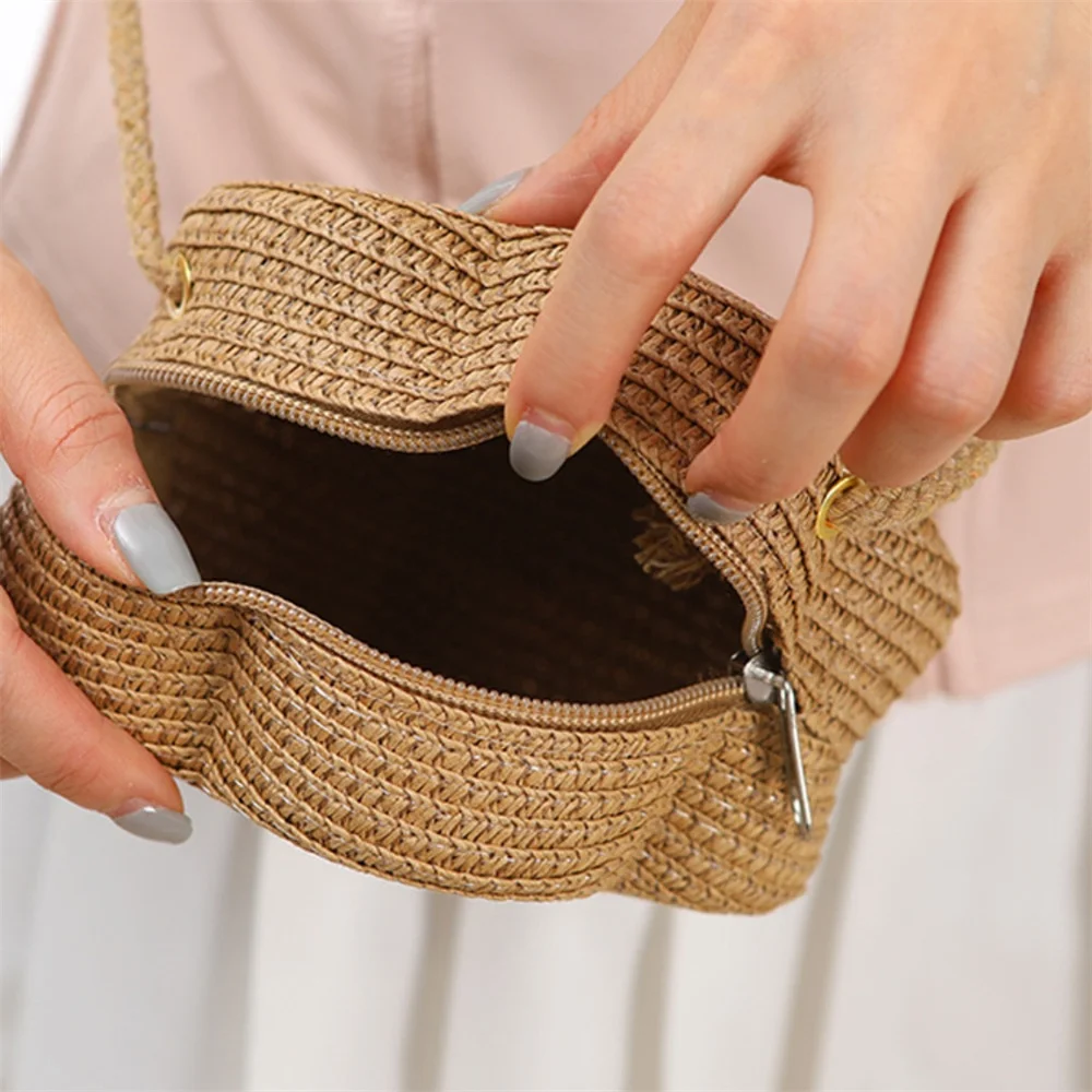Flower Straw Bag Women Woven Crossbody Beach Bag for Ladies Cute Rattan Handmade Knitted Shoulder Bag Candy Color Small Handbag