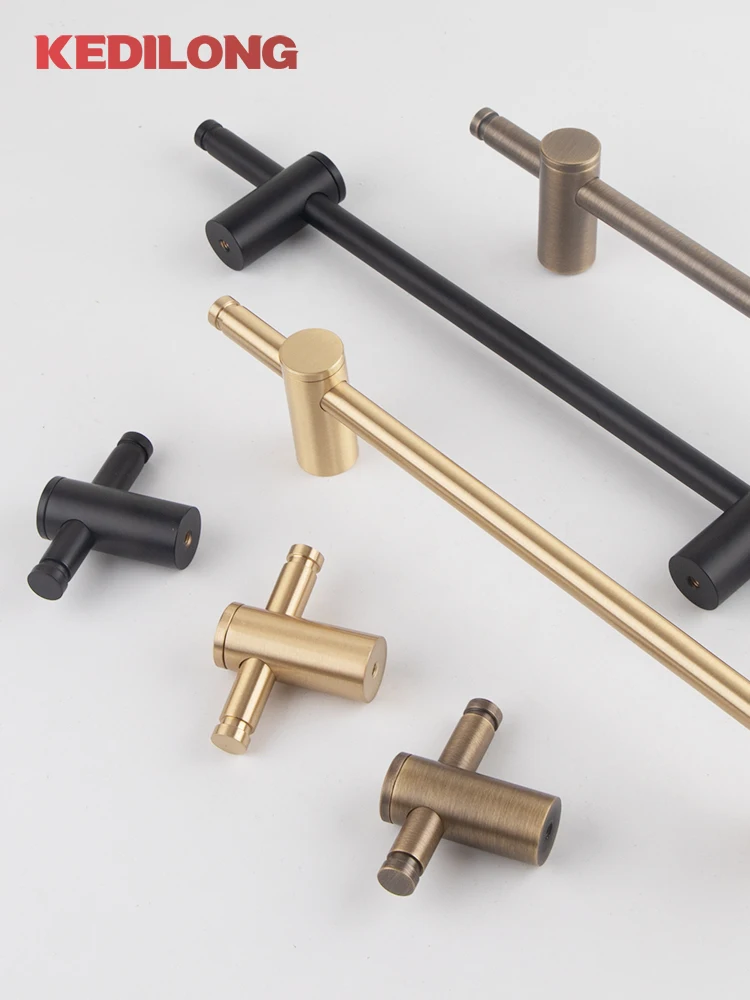 มือจับตู้ลิ้นชักทองเหลืองโบราณแบบมินิมอลทันสมัย KEDLO พร้อมราวแขวนผ้าเช็ดตัวในห้องน้ำแบบปรับได้ 1