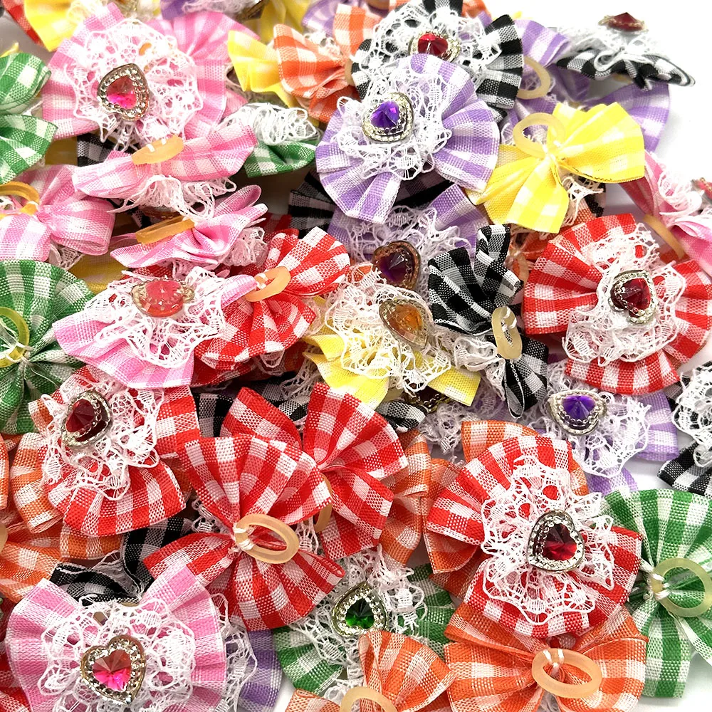 50/100pcs Pet Dog Hair Accessories Diamond Dog Hair Bows Love Style Pet Dog Ribbon Bow Rubber Bands Dog Supplies Samll Dog Bows 4