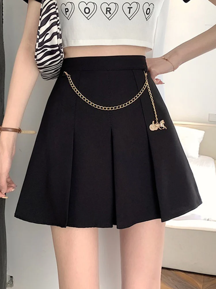 High Waist Skirt Pleated Skirt Female Summer 2021 New Chain Decoration Is Thin and Anti-Empty A-Line Short Skirt summer skirts
