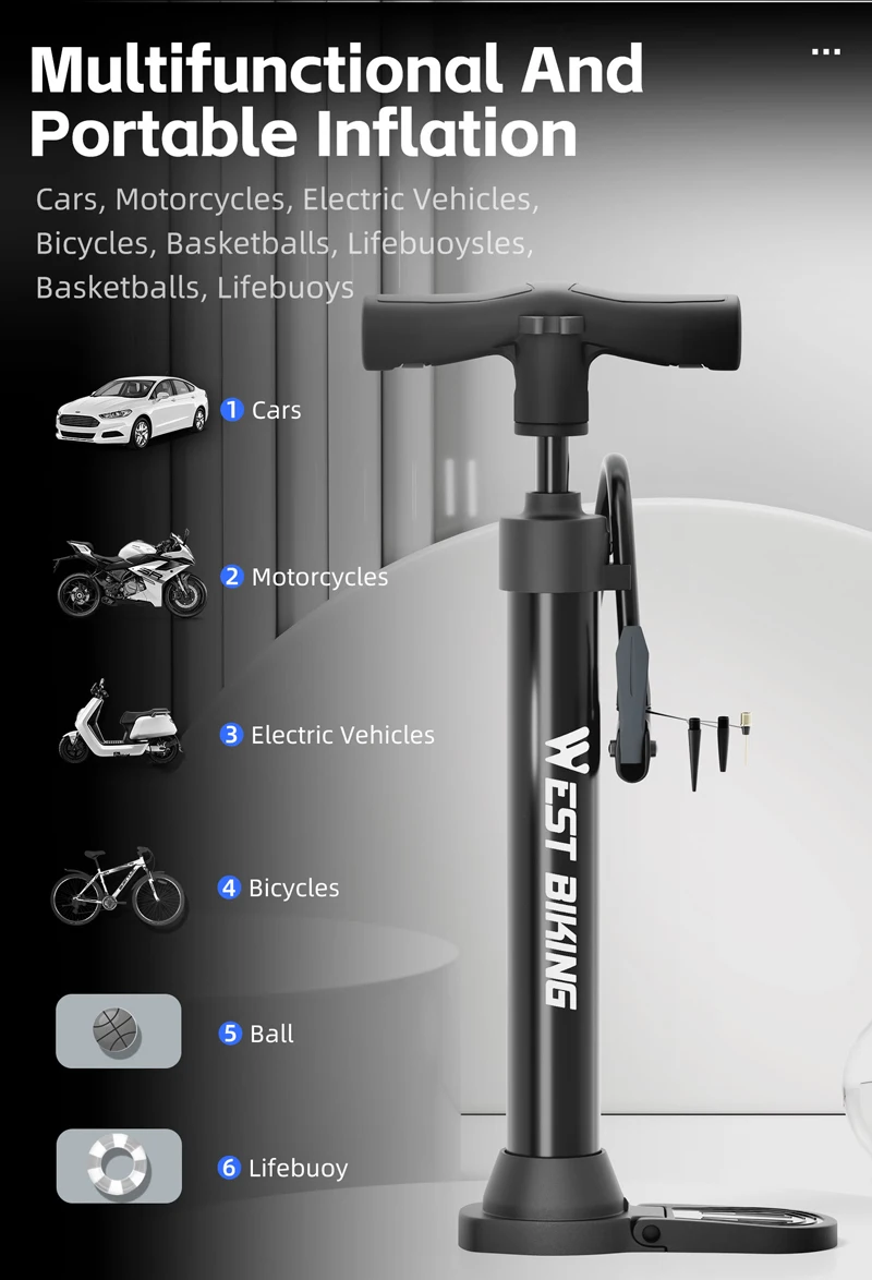 WEST BIKING Hochdruck-Fahrrad-Bodenpumpe, tragbarer Fahrradreifenfüller aus legiertem Stahl, Drei-in-Eins-Ventil für Rennräder und Mountainbikes – Detail 14