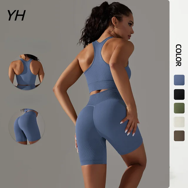 Ensemble de yoga sans couture pour femmes,shorts de gym,soutiens