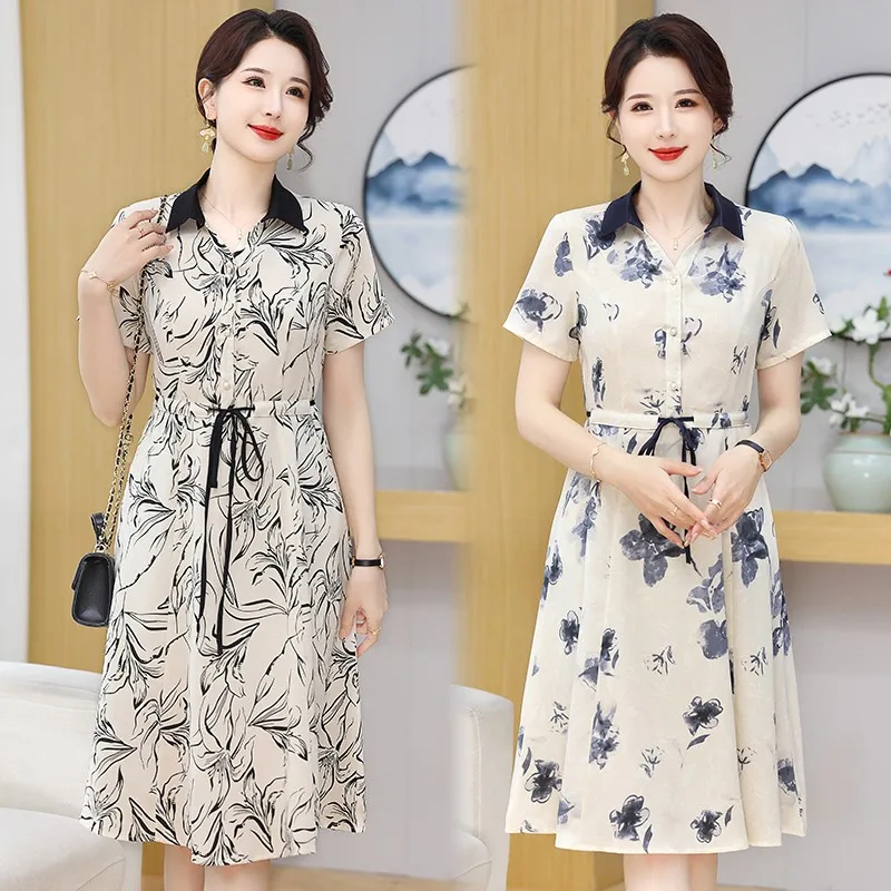 

Summer Vintage Floral Short Sleeve Casual Midi Dress Women Elegant Office Lady Dress Korean Bow Bandage Bodycon Party Dress