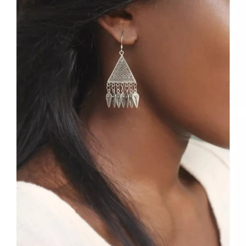 Exquisite Ethnic Style Tibetan Ear Rings Ni Silver Tassel Earrings Women's Short Small Eardrops Ancient round acrylic coin storage box collectors coin display for case container for earrings rings bracelet necklace drop shipping