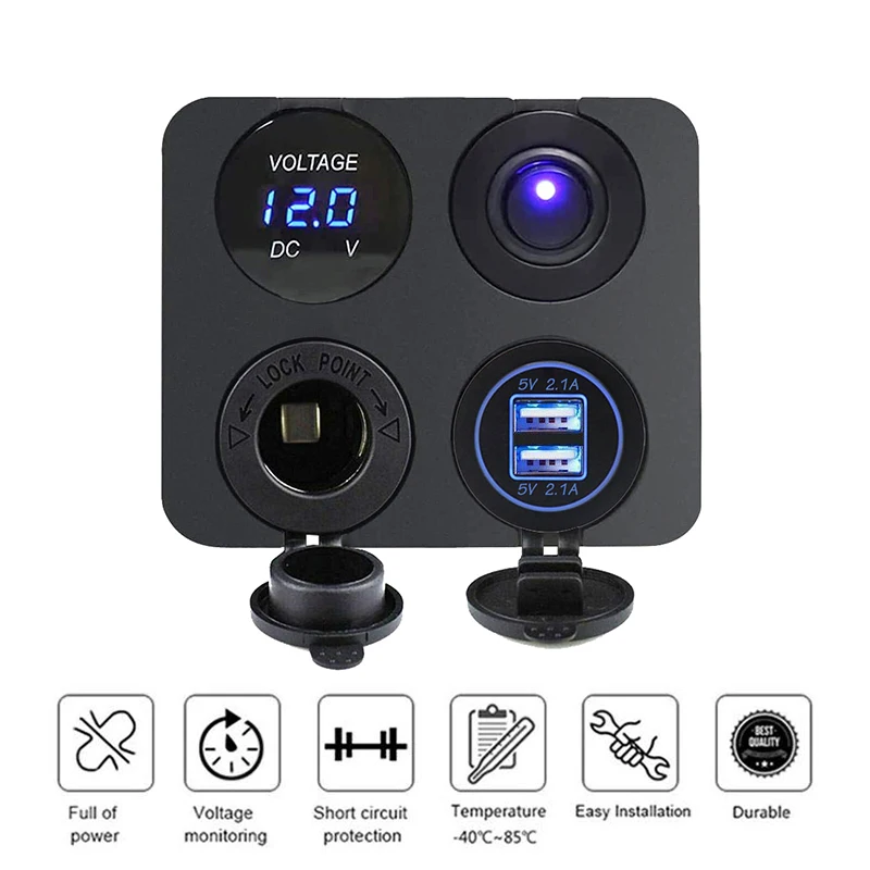 12V USB-Panel-Buchse 4 in 1 Dual-USB-Ladegerät mit Wipp schalter Auto Zigaretten anzünder Digital Voltmeter für Auto Boot LKW RV