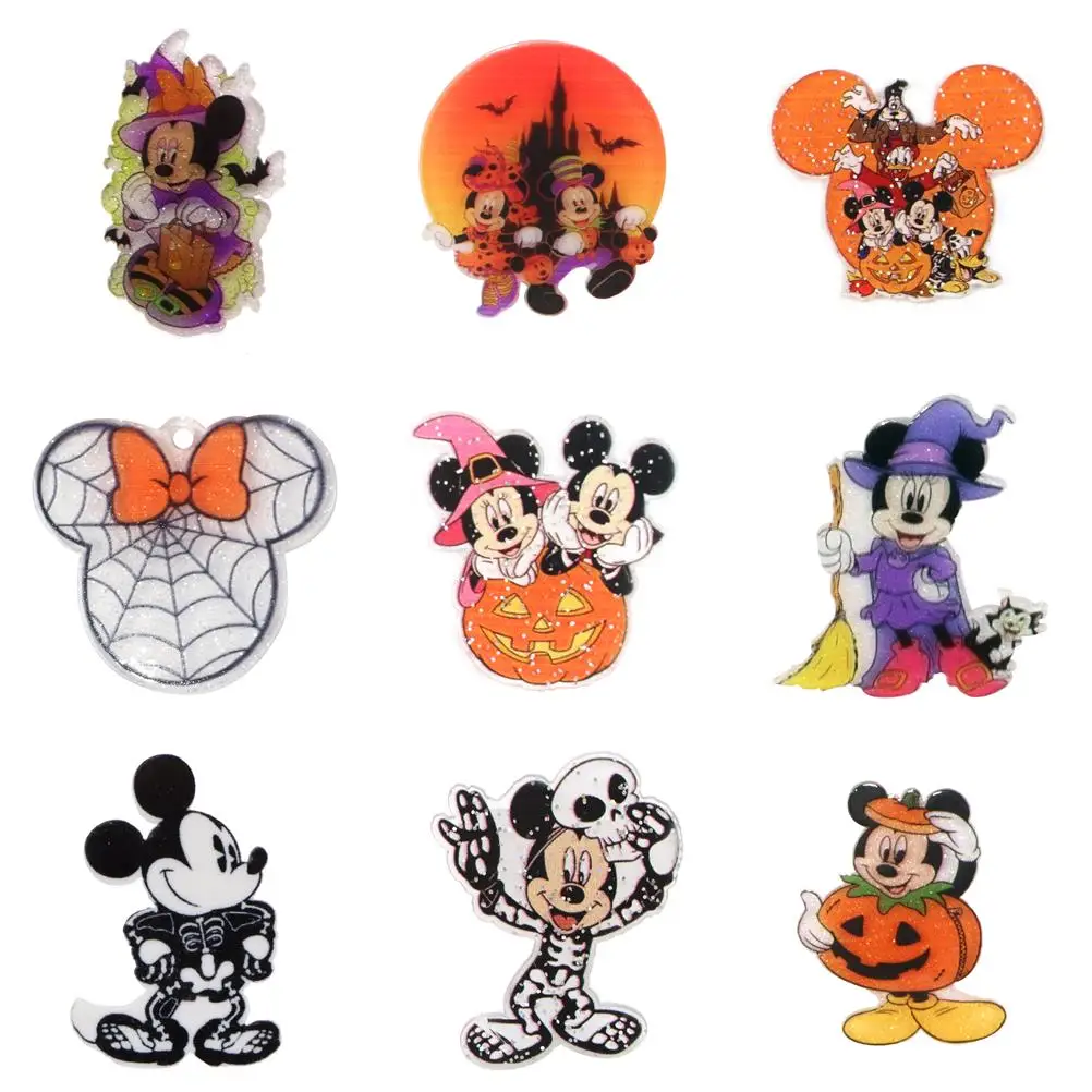5pcs Halloween Mickey Minnie Print Acrylic Flat Back Custom Planar Resin Cabochons Scrapbooking DIY Jewelry Craft  Accessorie