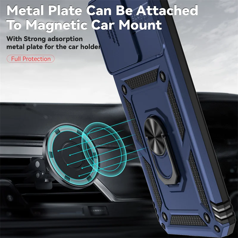 Enhanced Slide Camera Protect Armor Phone Case with Magnet Ring Cover