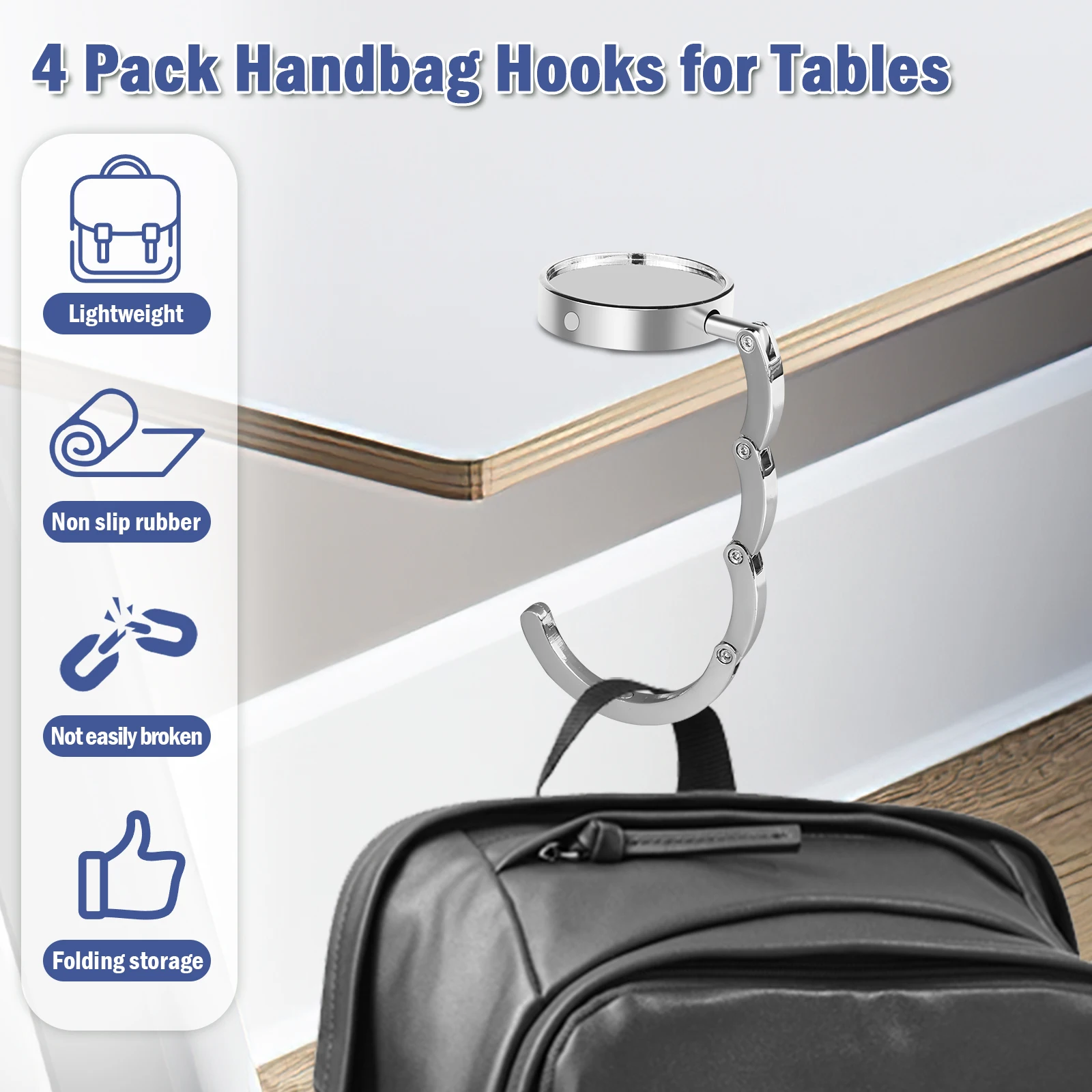4/8Pcs Handbag Hooks Folding Metal Table Bag Holders Portable Purse Hangers Unique Parts Accessories Multipurpose Non-Slip Hooks 2