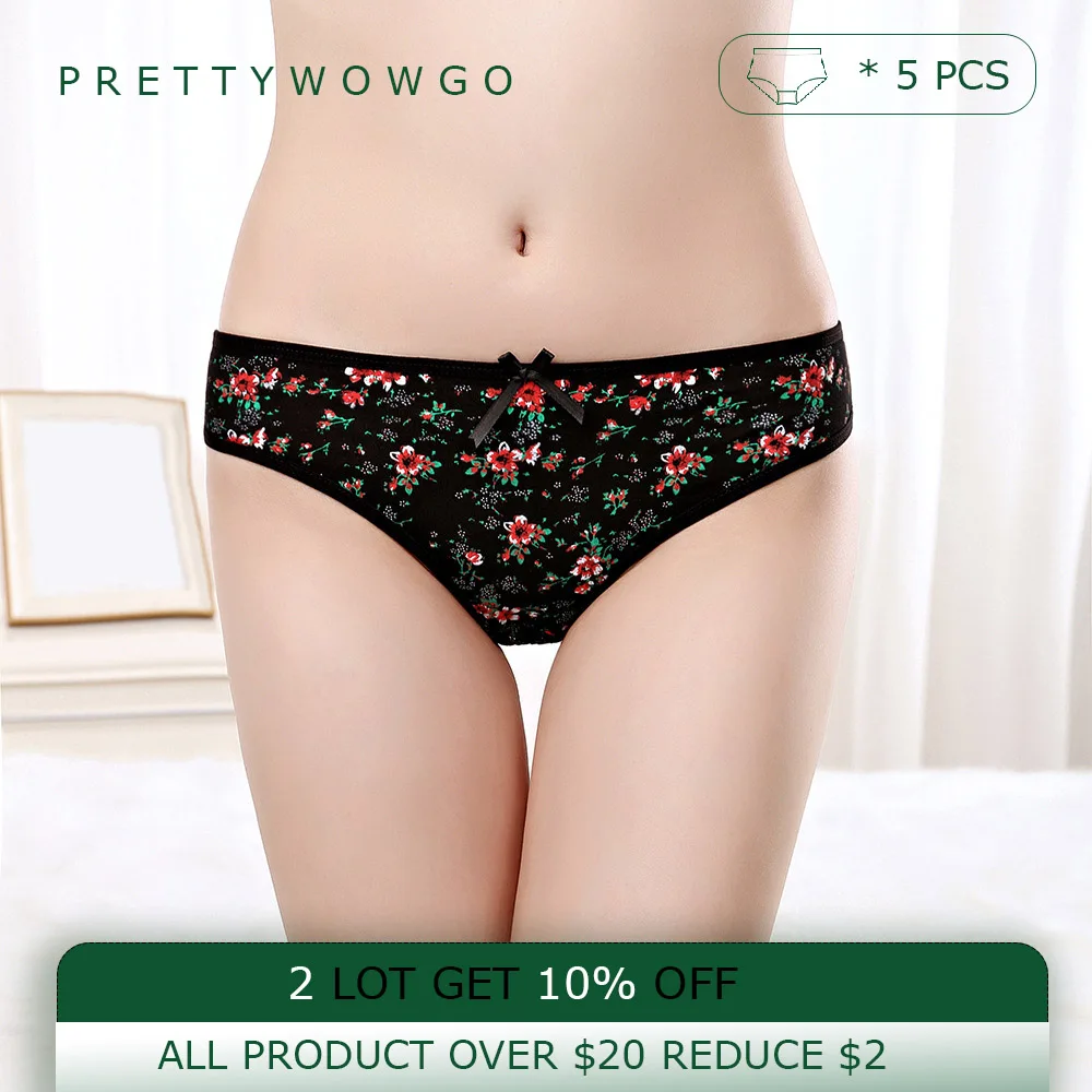 

5PCS Prettywowgo New Arrival 2023 Ladies Underwear Women Cotton Floral Print Sexy G String Thong