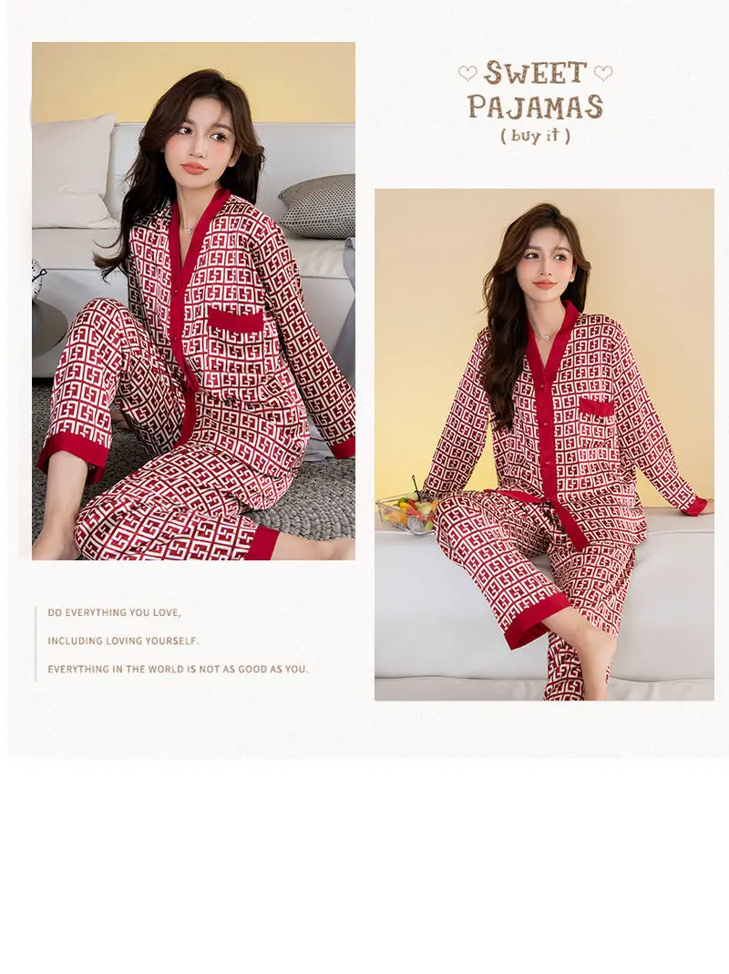 Hot Sale Women's Pajamas Set Design Luxury Cross Letter Print Sleepwear Silk Like Home Clothes XXL Large Size Nightwear silk pajamas
