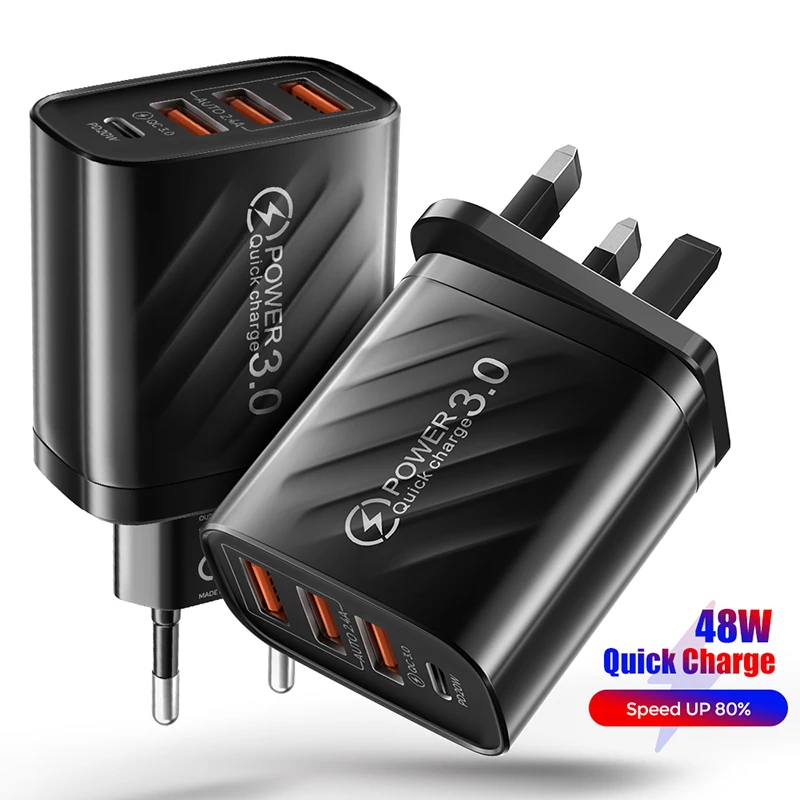Chargeur USB 48W QC3.0 Type C PD, charge rapide pour iPhone14, Samsung, Huawei, Xiaomi, téléphone portable, prise EU/US/UK, adaptateur de chargeur mural