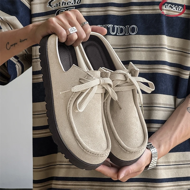 Fashion Men Half Slippers Suede Men Casual Shoes 4 Colors Breathable Lightweight Walking Shoes Comfortable Loafers Lazy Shoes