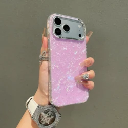Glamorous Rhinestone Glitter Phone Case with Shell Pattern and Camera Protection - iPhone 15 (Purple)