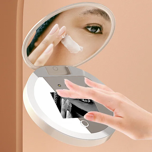 Caméra de test de protection solaire à miroir UV avec lumière grossissement 2X maquillage de voyage 3,5 pouces format de poche L 1