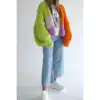 Women's Multicolor Matching Sweater V-neck Cardigan Knitted Coat Autumn 3