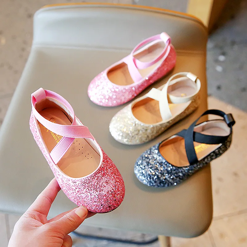 

Girls' New Crystal Sequins Fashion Princess Stage Performance Shoes Children's Lightweight Breathable Non Slip Small Leather