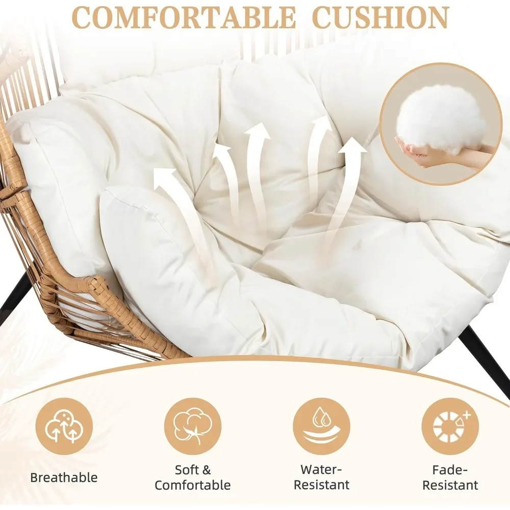 Wicker Egg Chair PE Rattan Chair with Cushion,Oversized Patio Lounge Chair for Outdoor, Indoor, Balcony, Backyard, Garden, Beige 4