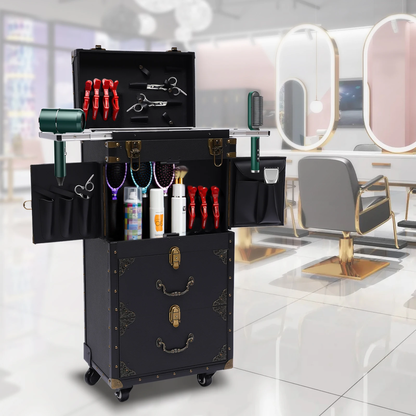 

Rolling Lockable Makeup Hairdressing Trolley Stylist Beauty Salon Cosmetic Salon Tool Trolley Auxiliary Cart with Wheels