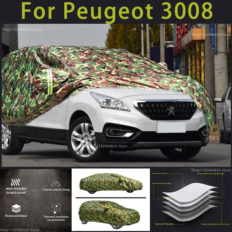 

For Peugeot 3008 Oxford car cover Outdoor Protection Snow Cover Sunshade Waterproof Dustproof Camouflage Car Cover