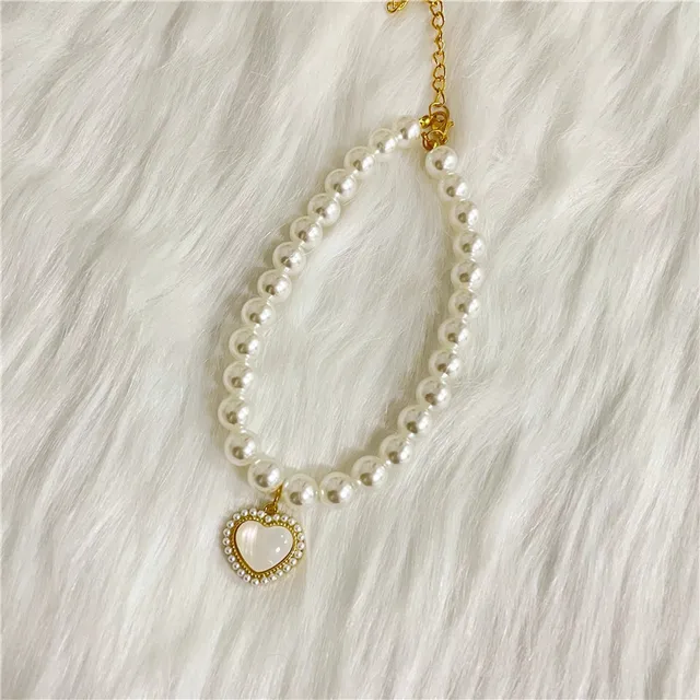 New Pet Collar Pearl Love Necklace Cat Jewelry Cute Collar Puppy Accessories Dog Chain Chihuahua Wedding Jewelry Stuff 5