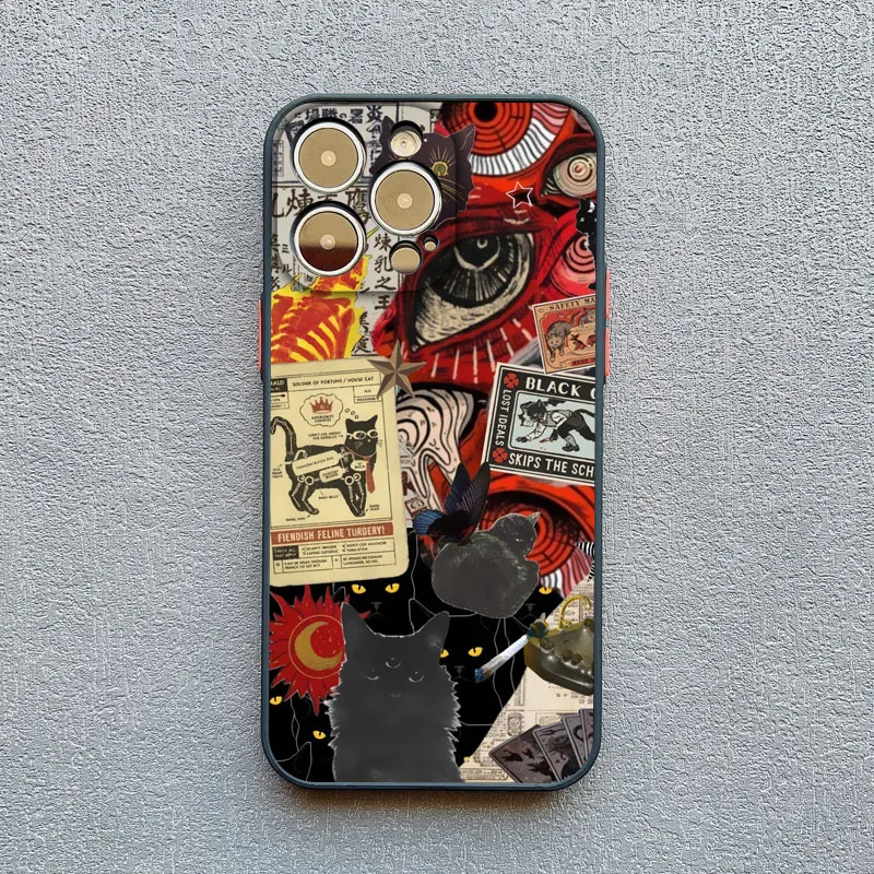 Retro-Stil Schwarze Katze Kunst Handyhülle für iPhone 17 16 15 14 Pro Max 16 14 15 Plus 12 13 Mini 11 Pro Max X XR XS Rückseiten-Cover – Detail 4