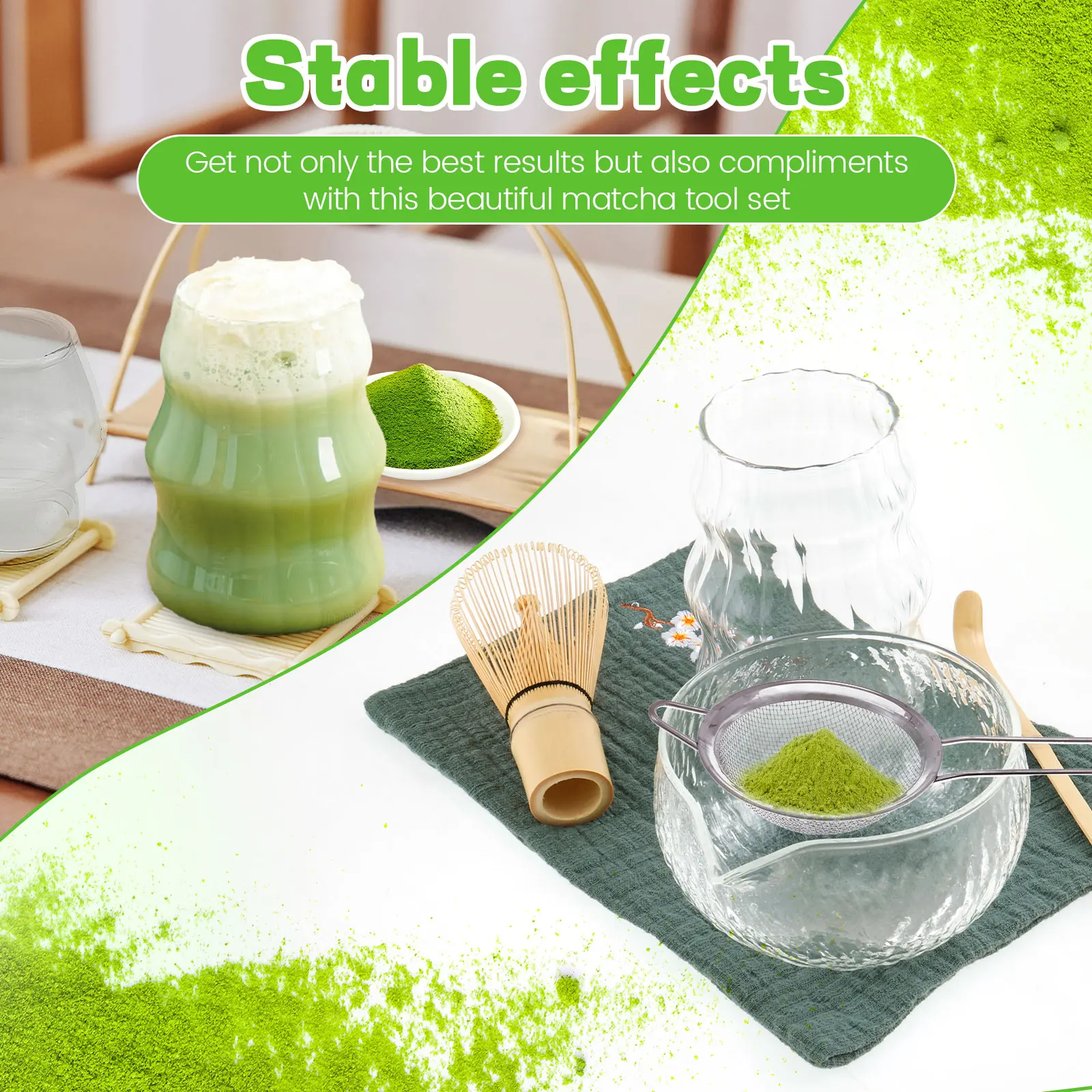 7Pcs Matcha Whisk Set Clear Glass Japanese Matcha Tea Set Making Kit with 500ml Bowl Cup Whisk
