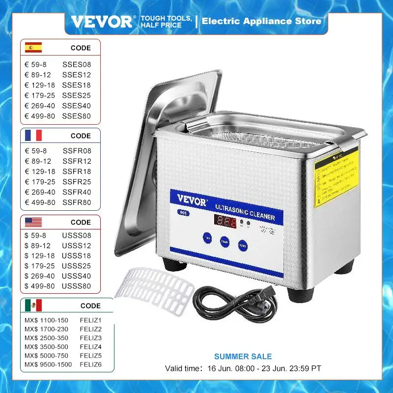 VEVOR800mlUltrasonicCleanerPortableWashingMachine35WMini