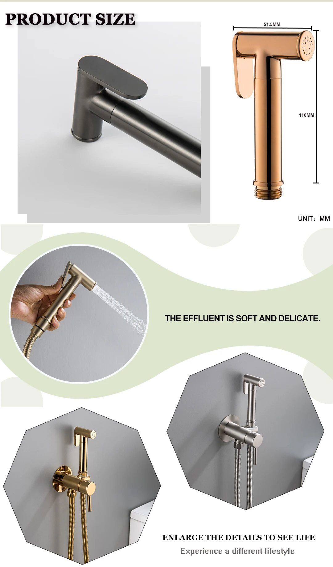 Description Picture 4 of itemBrass Round Portable Bidet Faucet Sprayer Toilet Bidet Gold Faucet Bathroom Hot and Cold Mixer Toilet Gun Set Cleaning Shower