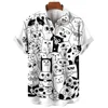 Men's Short Sleeve Shirt Fashion Cartoon Line Cat Pattern Print Top Women's Casual Button Shirt Top 2