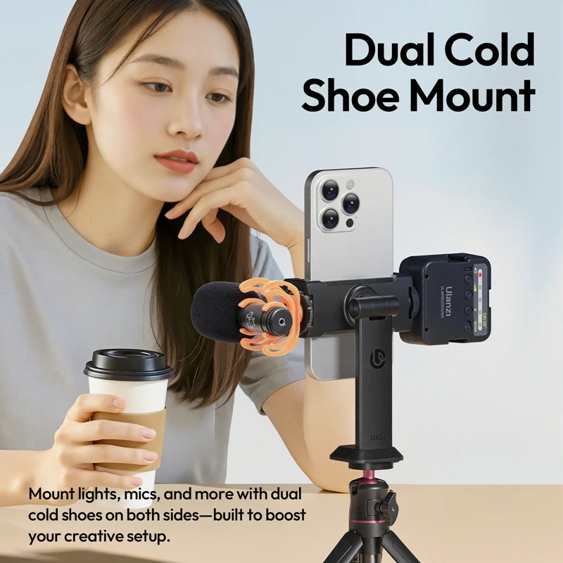 Ulanzi MA54 Uka Phone Holder with Dual Cold Shoe Mount for Monopod Desktop Tripod Selfie Stick Photography Phone Clamp Vlog Shot