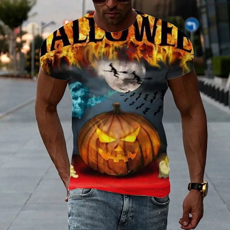 

New Gothic Halloween T-Shirts For Men's Horror Pumpkin Streetwear Oversized Tees Short Sleeve Round-Neck Big Size Top 6XL