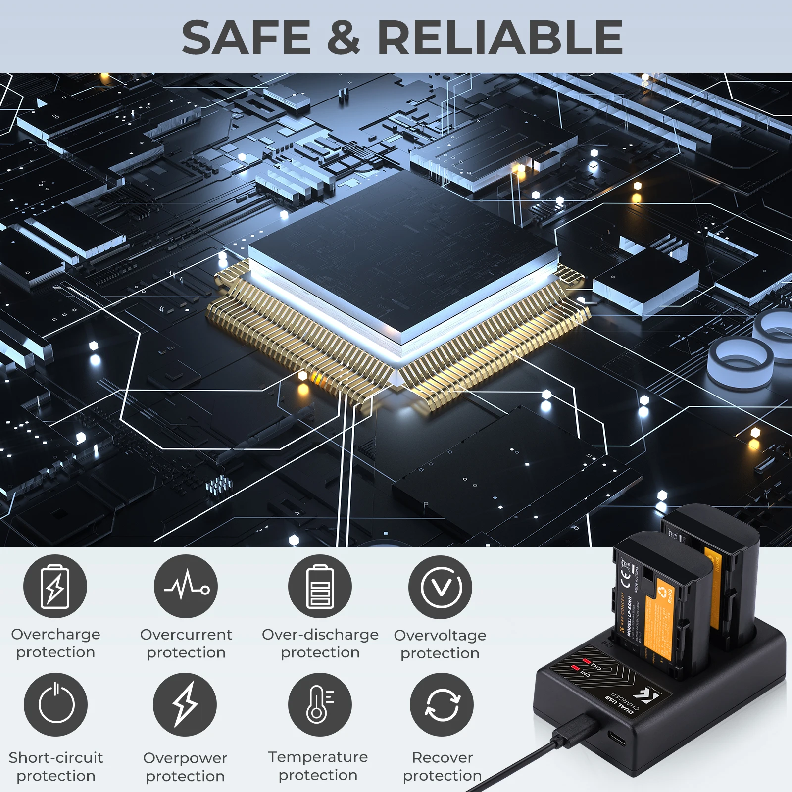 K&F Concept LP-E6/LP-E6N/LP-E6NH Battery Charger Dual Slot Quick Charger for Canon EOS R5 EOS R6 EOS R EOS 5D Mark IV 5D Cameras 4