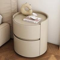 Table de chevet ronde en cuir de luxe légère, armoire de chevet de chambre à coucher, armoire de rangement de salon, armoires de rangement créatives pour chambre à coucher 2