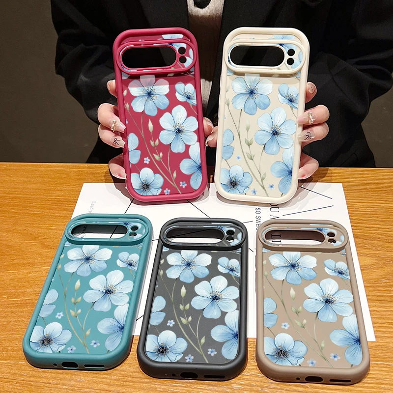 Light Blue Flower Printed Shockproof TPU Silicone Phone Case