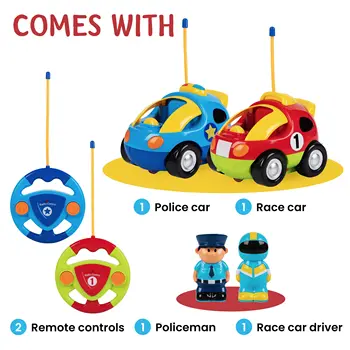 KBDFA 2-Piece Cartoon Remote-ontrolled Police Car And Racing Radio Controlled Toy Gift For Children And Boys With Girls 2