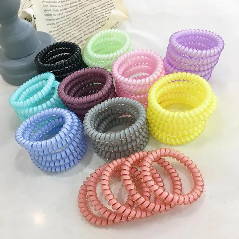 5pcs/lot New Summer Bright Colors Quality Telephone Wire Elastic Rope Bands Personality Hair Rings To Hold Hair Easily