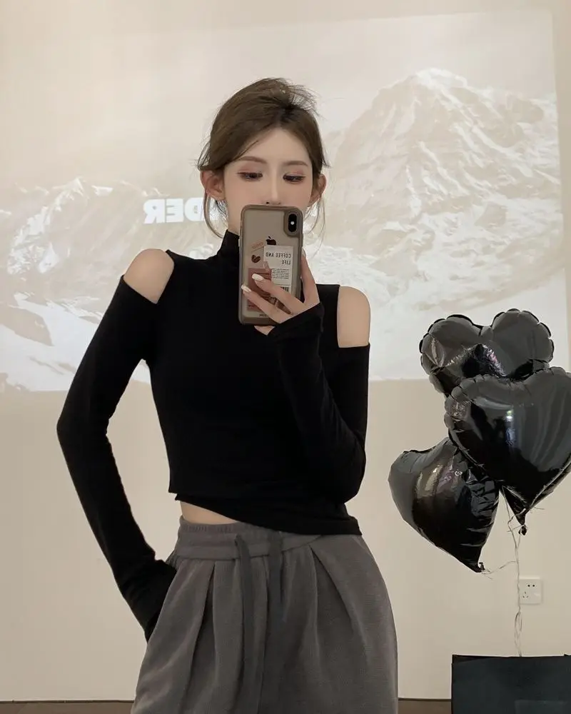 Turtleneck T-shirts Women Slim Long Sleeve Designed Sexy Autumn Tops Elegant Office Lady Sweet Temper All-match Popular Korean