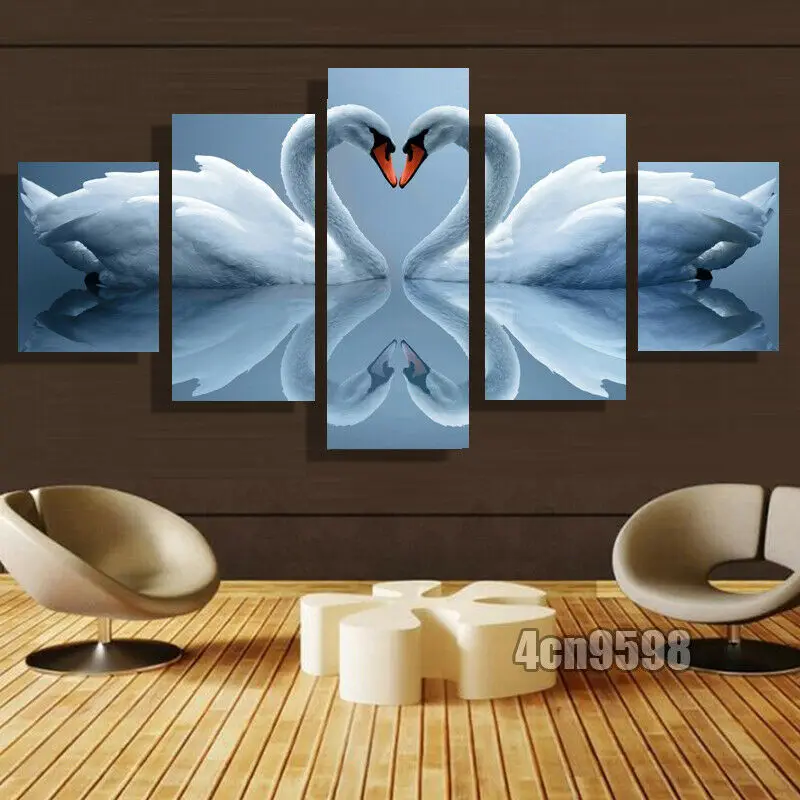 

5 Pieces Canvas Wall Art Poster and Print Living Room White Swan No Framed 5 Panel HD Print Pictures Home Decor 5 Piece