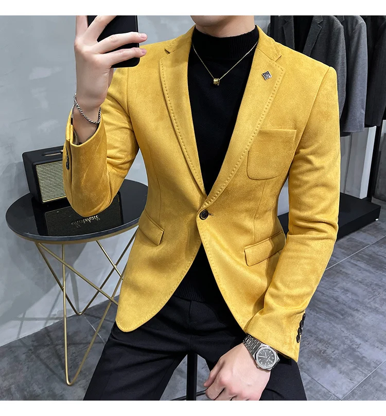 blazer for men wedding Color 6 Costume Homme Deerskin Jacket Suit Men Casual Slim Blazer Hombre Suit Leather Jacket Men Terno Masculino Men Clothing casual blazer