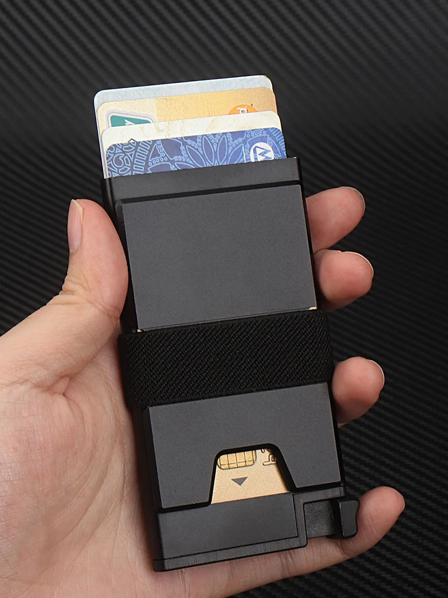 Slim Pop-Up Metal Wallet With Money Clip - RFID Blocking Leather Card Holder