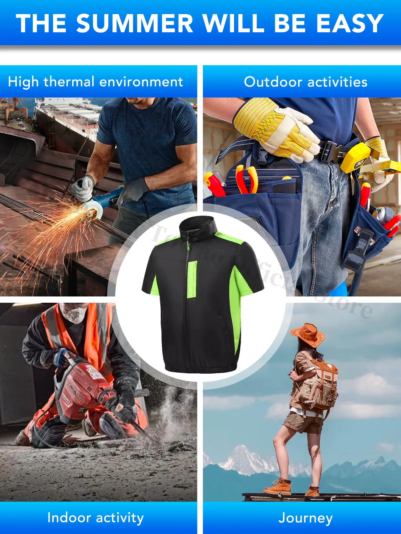 EIAO Summer Men's Jacket 5V fan Work Clothing  Outdoor Fishing  Refrigeration Air Conditioning Suit Battery pack not included