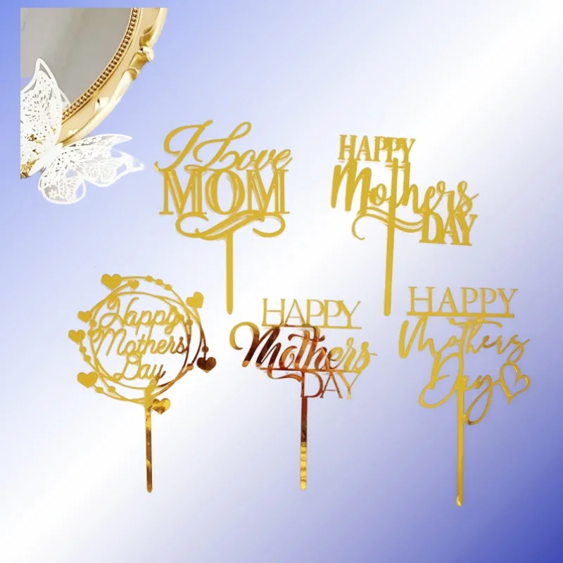 Party decorations birthday party supplies cake topper cake decorations cake toppers Happy Mothers Day Cake Topper Concise Gold Acrylic MOM Birthday Party Cake Toppers Dessert Decoration Mother's Day Gifts