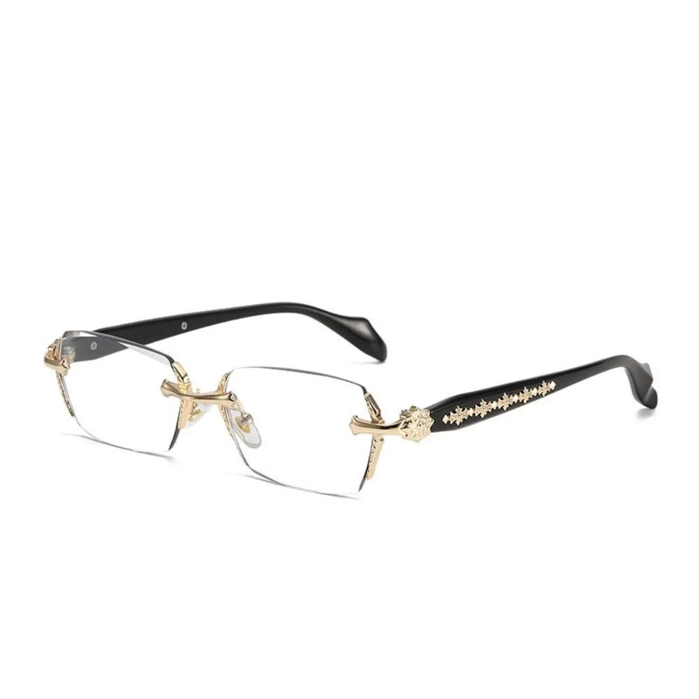 Y2K Vintage Rahmenlose Schnittkante Brille Anti Augenüberanstrengung Metall Anti-Blaulicht Brille Reisebrille Augenschutz – Detail 8