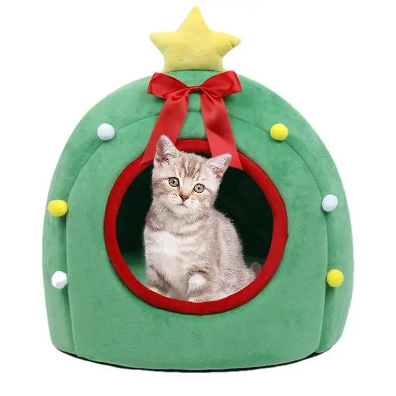 

Cat Bed Cave Fluffy Pet Bed With Removable Washable Cartoon Gift Box Design Soothing Pet Bed With Non-slip Bottom For Indoor Cat